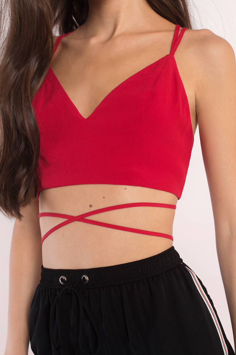 Maggie Strappy Wrap Crop Top in Red 
