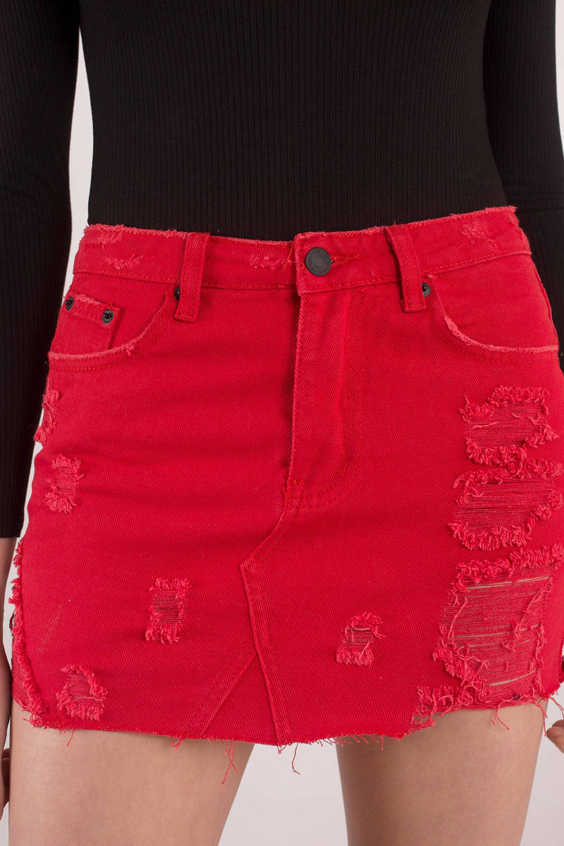 red jeans skirt
