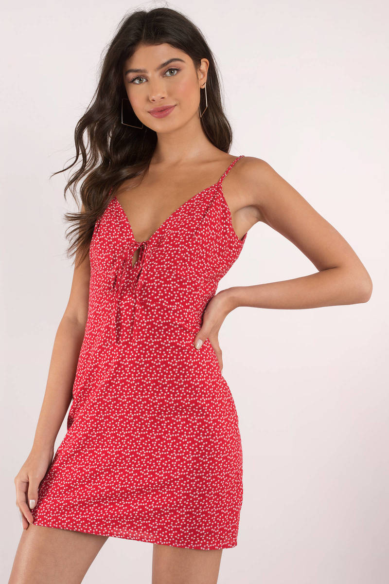 red patterned dress