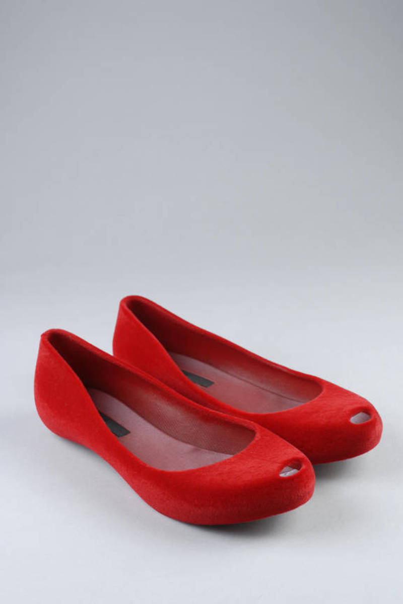 red peep toe flats