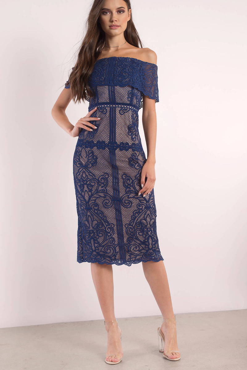 Royal Blue Dress - Ots Dress - Long Embroidered Dress - Midi Dress