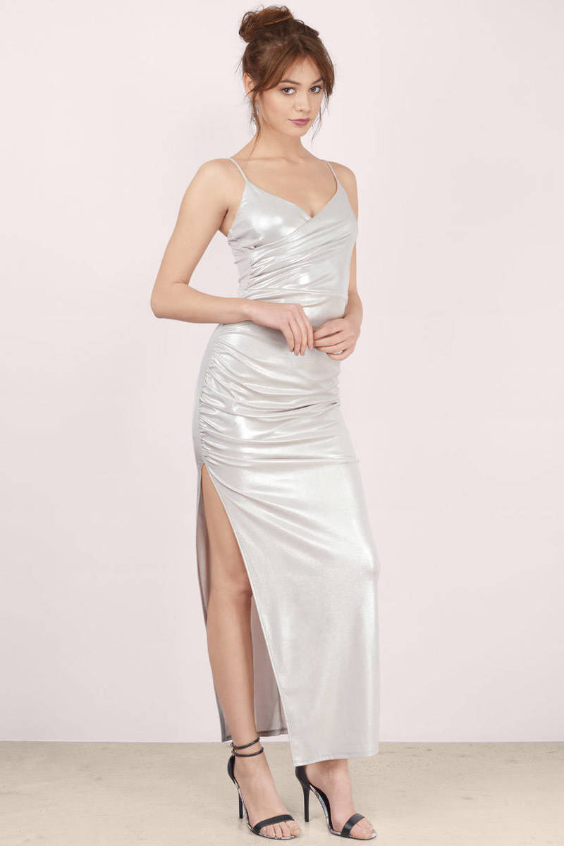 Sexy Silver Maxi Dress - Silver Dress - Draped Dress - Maxi Dress - $20 ...