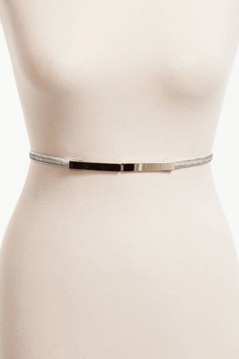 Thin Elastic Flat Buckle Belt in Silver - $10 | Tobi US