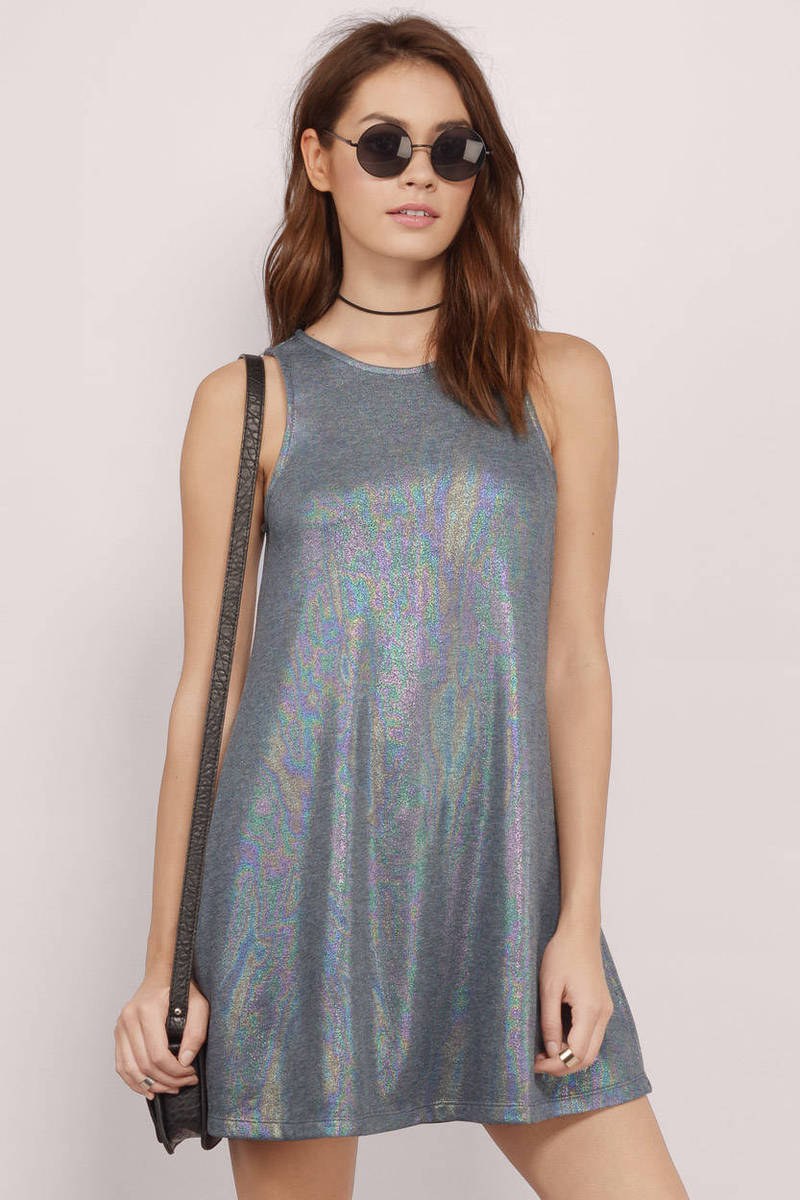 Silver Casual Dress - Shimmer Dress - Silver Festival Dress - $12 | Tobi US