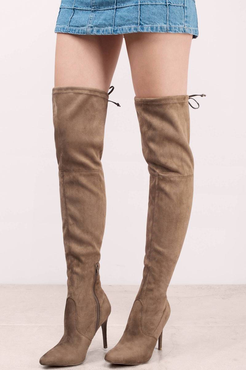 Aki Suede Knee High Boots in Taupe - $90 | Tobi US