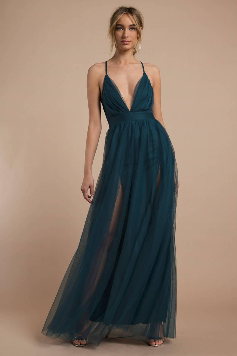 Blue Maxi Dress Tulle Gown Blue Formal Dress Evening Dress