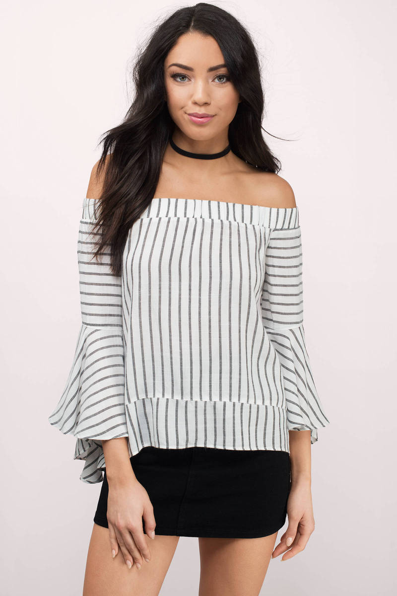 White And Grey Blouse - White Blouse - Striped Blouse - $54 | Tobi US