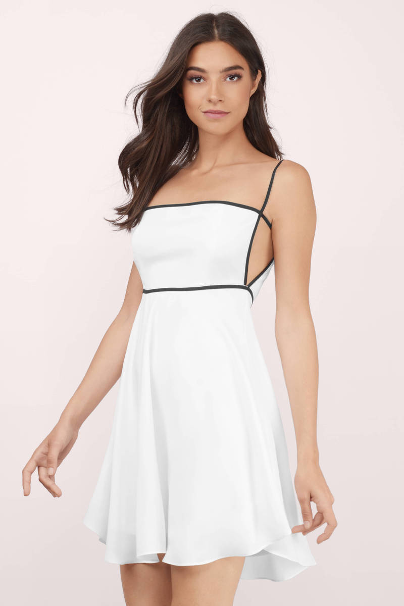 White & Black Skater Dress - White Dress - A Line Dress - Skater Dress