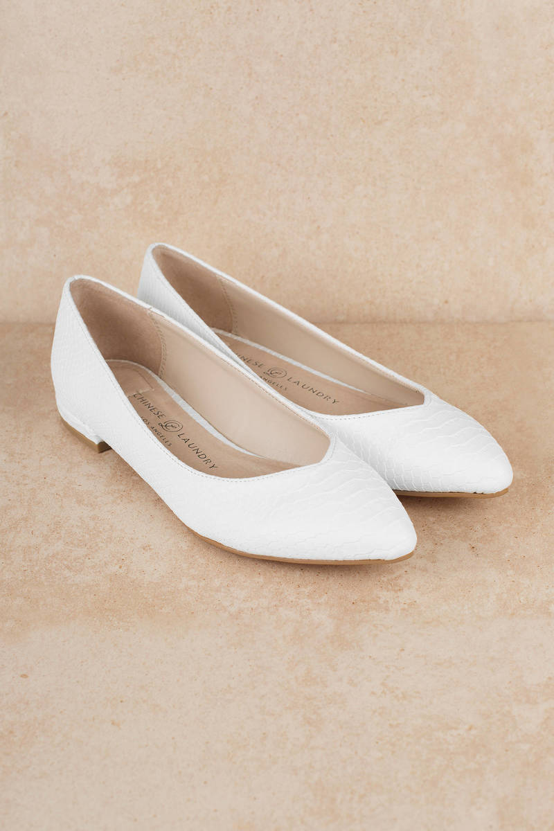 white pointed toe flats