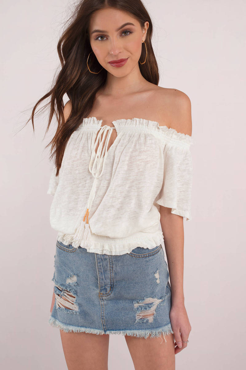 white off the shoulder peasant top