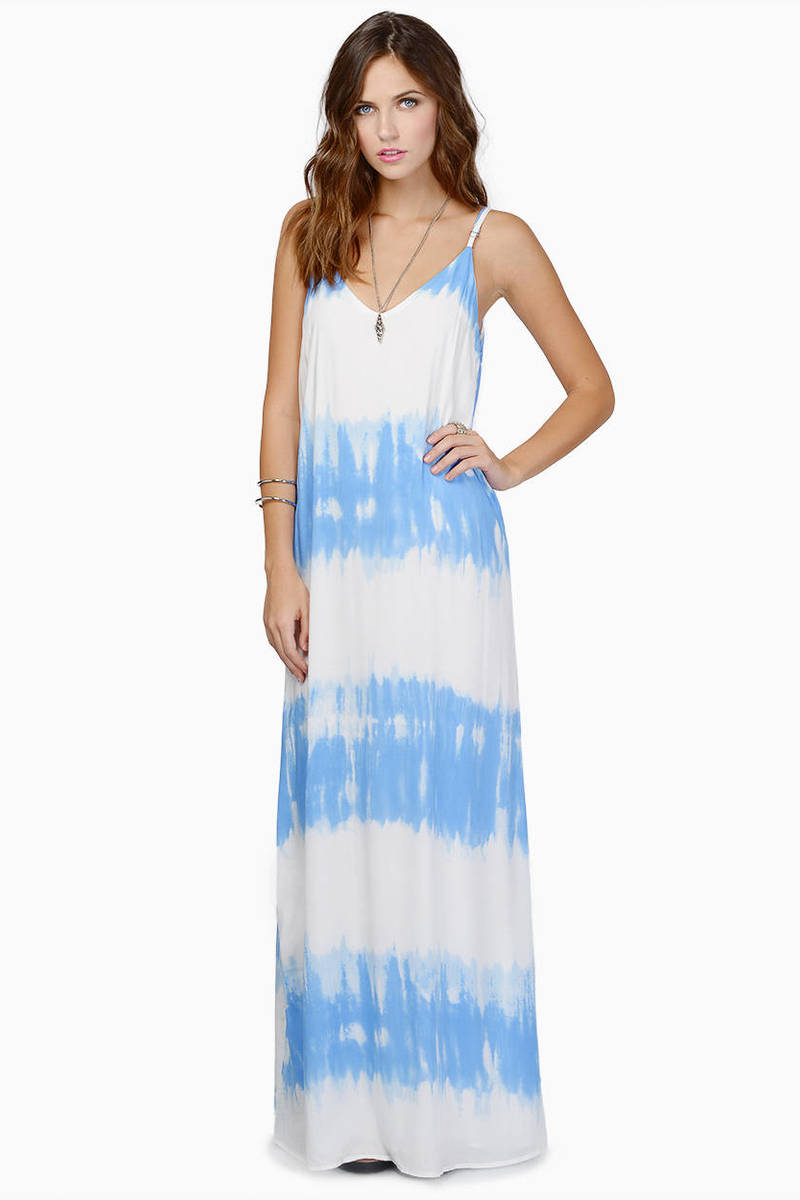 Cute White & Light Blue Maxi Dress - Cross Back Dress - $11 | Tobi US