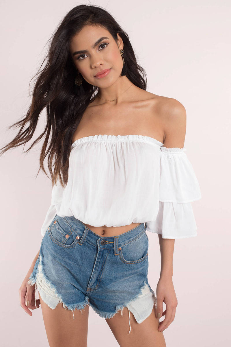 Cute White Crop Top - Off Shoulder Top - White Top - White Crop Top ...