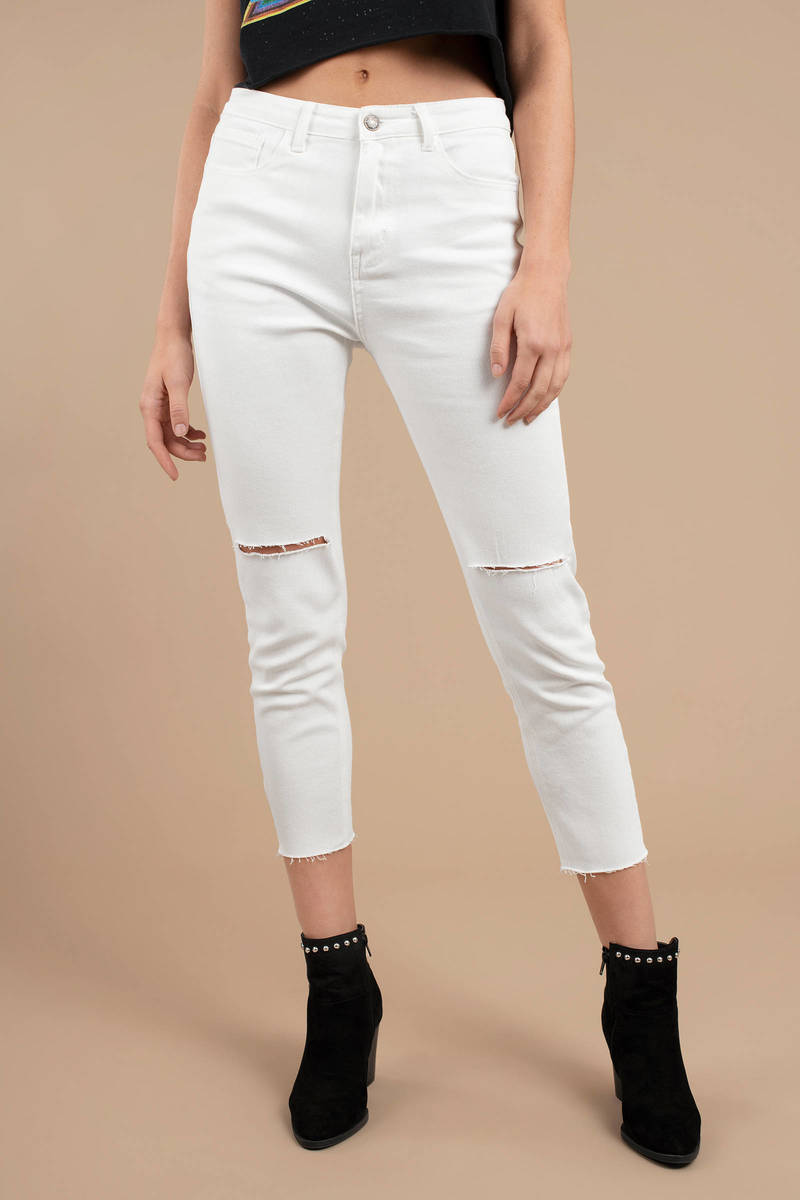 white jeans cut knees