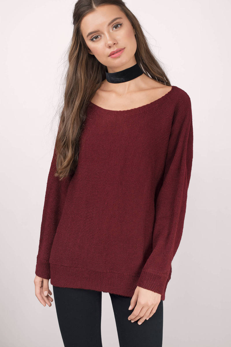 Cute Wine Sweater - Long Sleeve Sweater - Wine Sweater - $24 | Tobi US