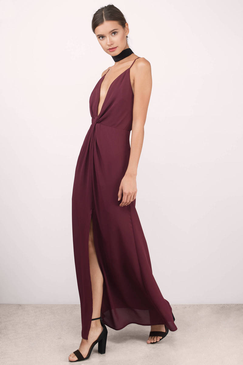 Cute Wine Dress - Front Slit Dress - Cross Back Dress - $44 | Tobi US