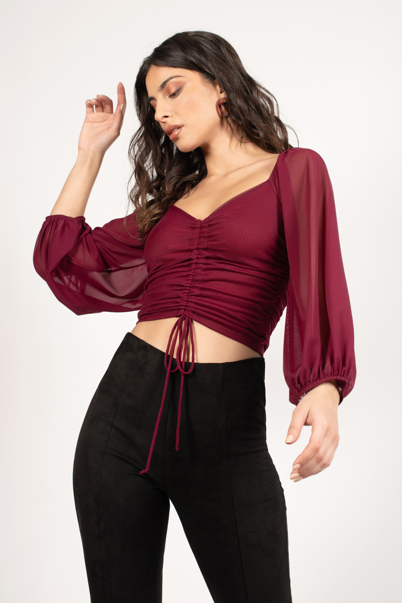 In The View Ruched Mesh Crop Top in 
