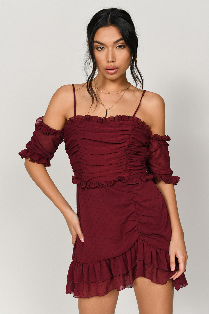 burgundy ruffle dress