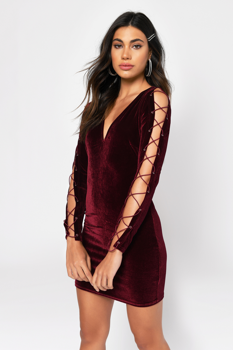 Uitgelezene Red Bodycon Dress - Lace Up Bodycon Dress - Red V Neck Dress - $35 NH-51