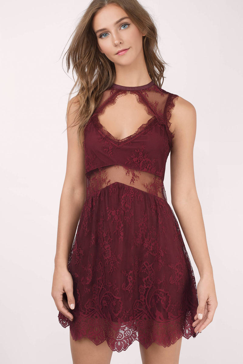 Sure Romance Lace Babydoll Dress in Wine - $20 | Tobi US