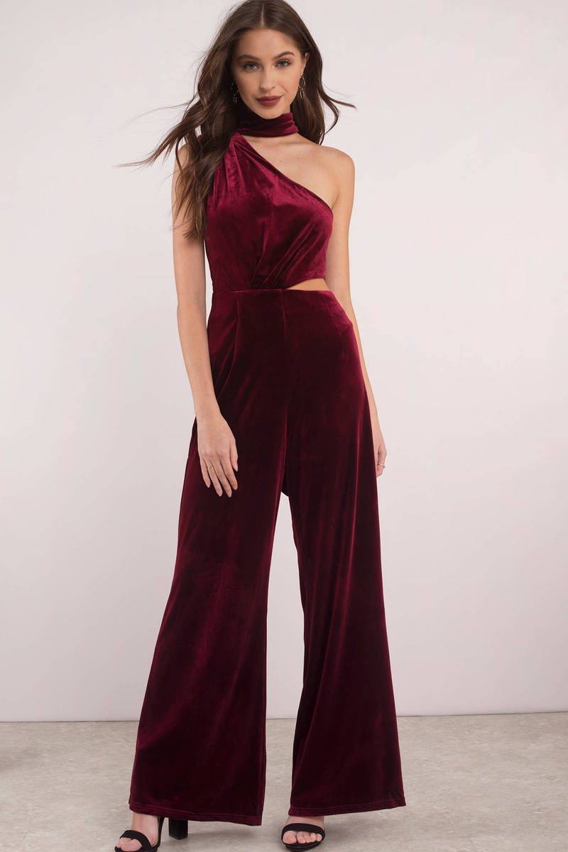 The Bold and Beautiful One Shoulder Jumpsuit in Wine - $52 | Tobi US