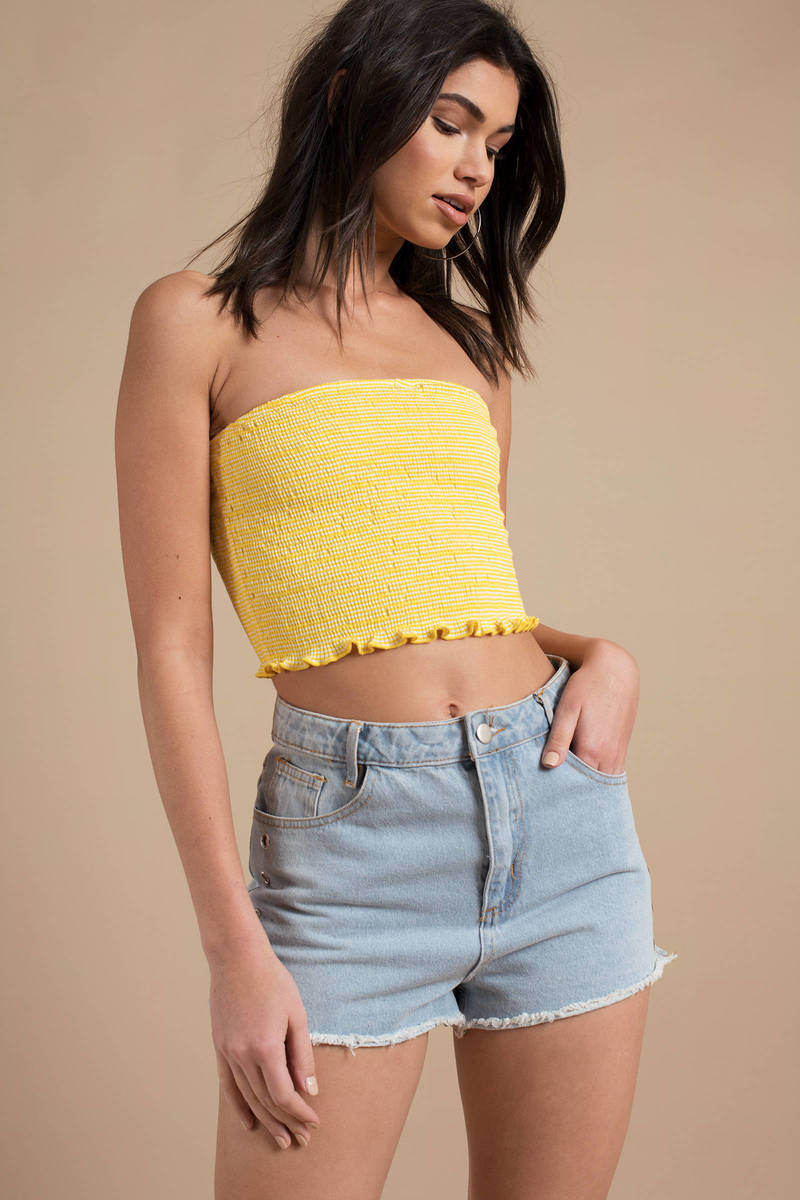 Power Move Smocked Crop Top in Yellow 