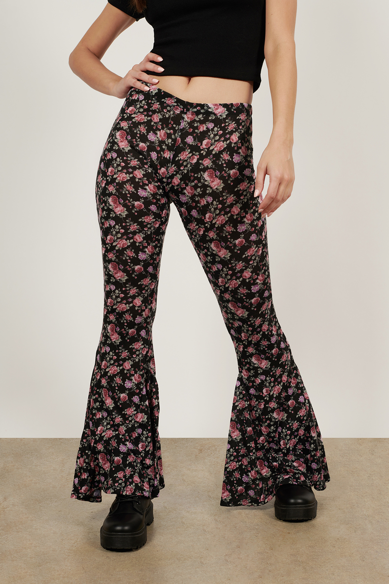 Black Floral Pants - Black Pants - Floral Print Pants - $10.00