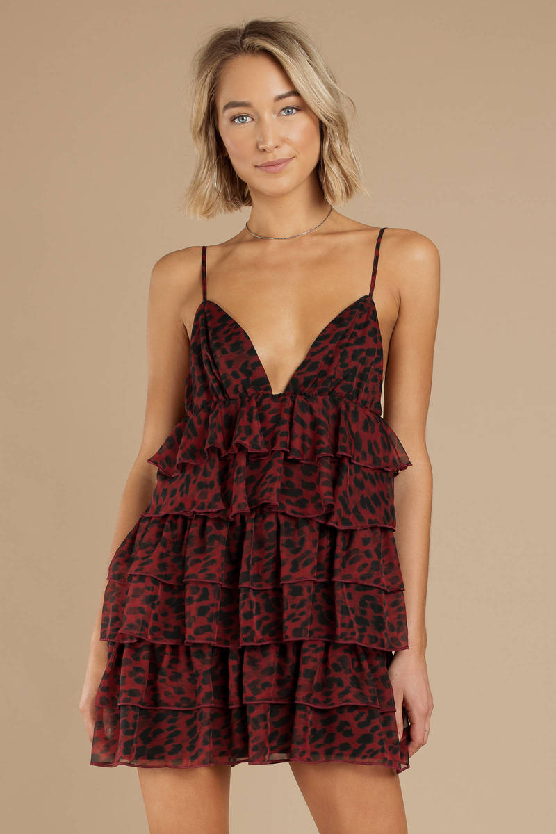 tommy red ruffle leopard dress