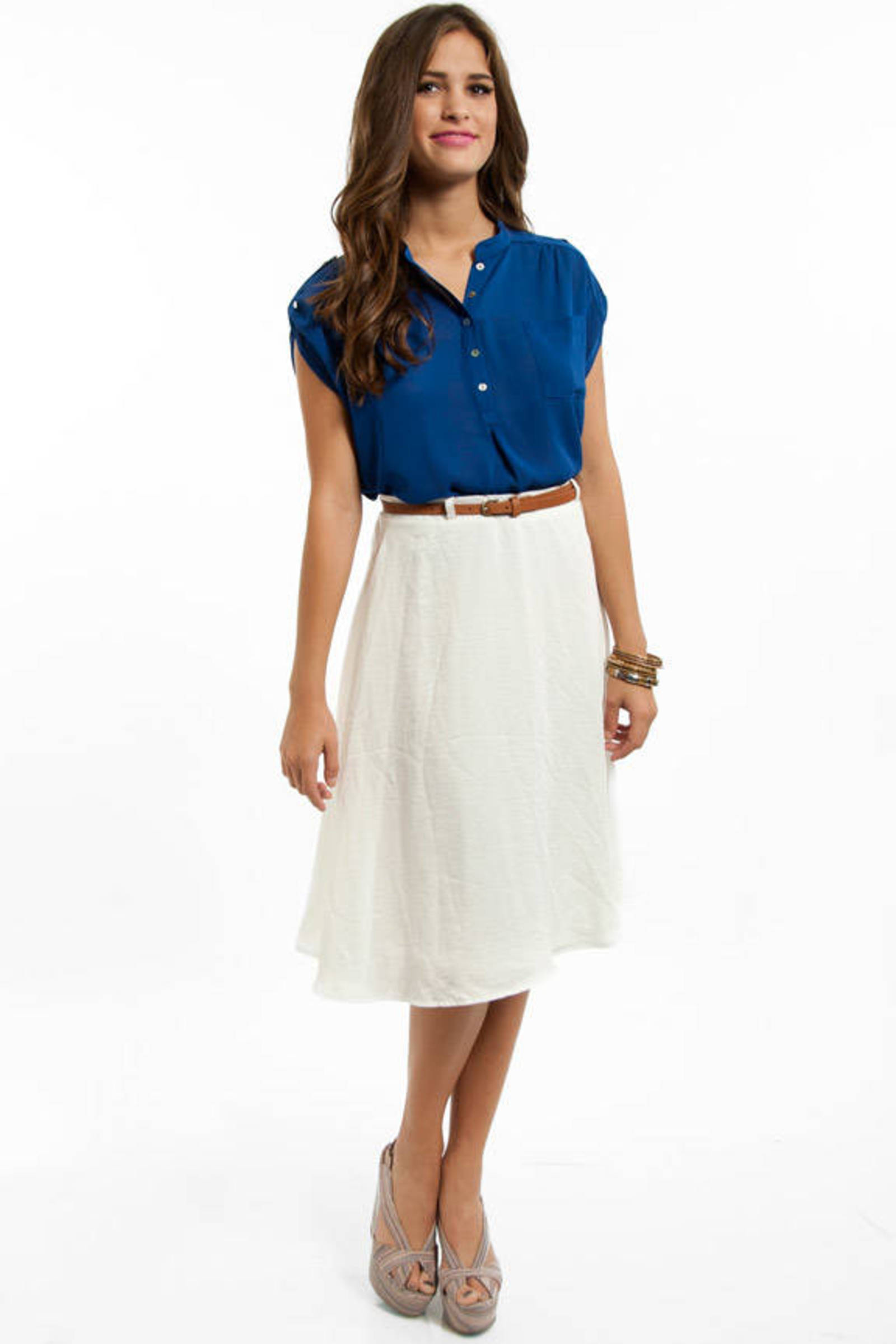 Showing Shoulders Button Down Shirt in Royal Blue - $43 | Tobi US