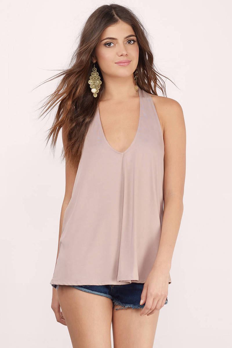 Taupe Blouse - Brown Blouse - Draped Blouse - $36.00