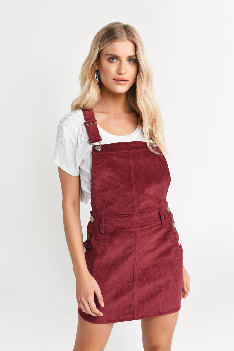 maroon cord pinafore dress