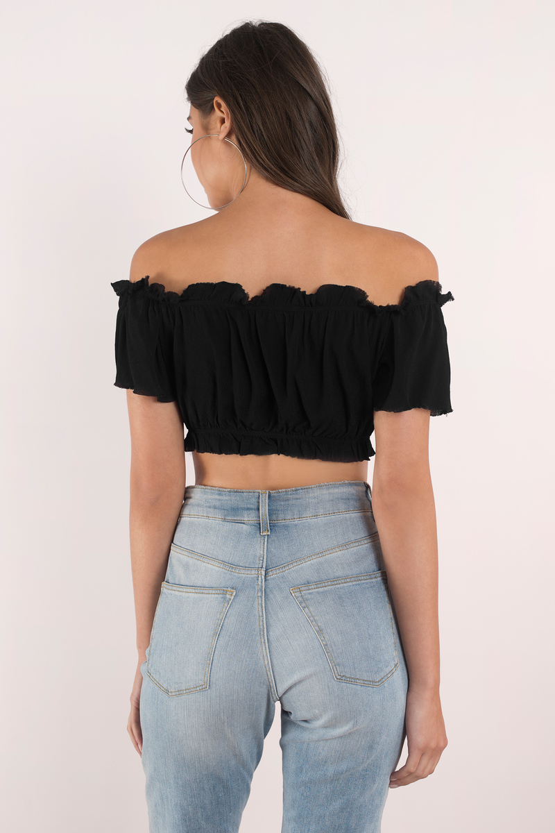 Cute Black Top - Off Shoulder Top - Black Top - Black Crop Top - $29 ...