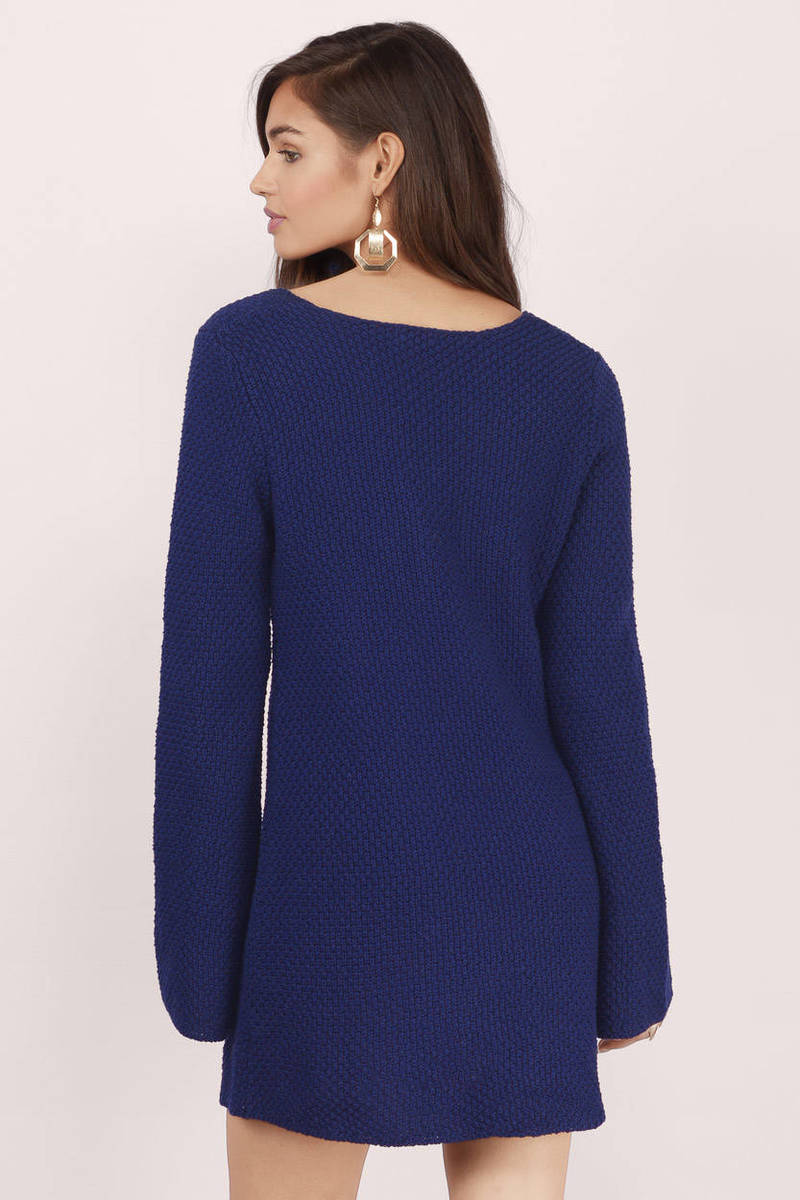 Navy Day Dress - Blue Dress - Sweater Dress - $25.00