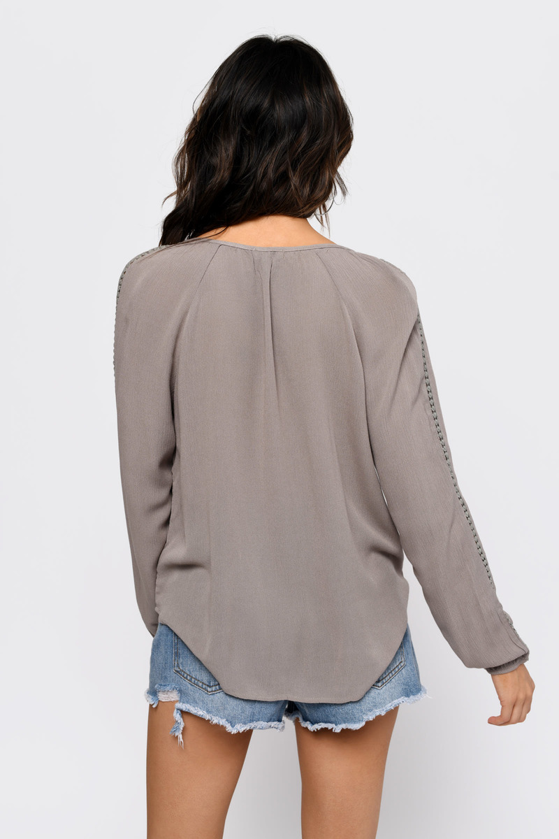 Chic Taupe Blouse - Flowy Blouse - Taupe Blouse - Taupe Top - $54 | Tobi US
