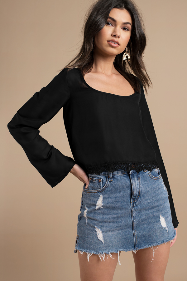 Cute Black Crop Top - Black Top - Long Sleeve Top - Black Crop Top - $6 ...