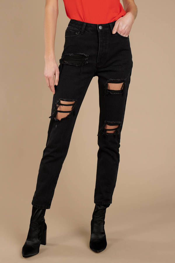 womens high waisted black ripped jeans