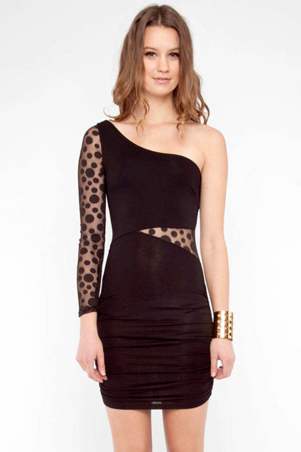 Bodycon Cutout Dress with Dots in Black - $10 | Tobi US
