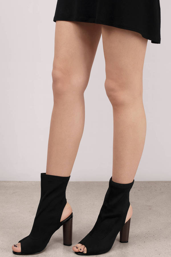 Brenna Black Peep Toe Sock Boots - £38 