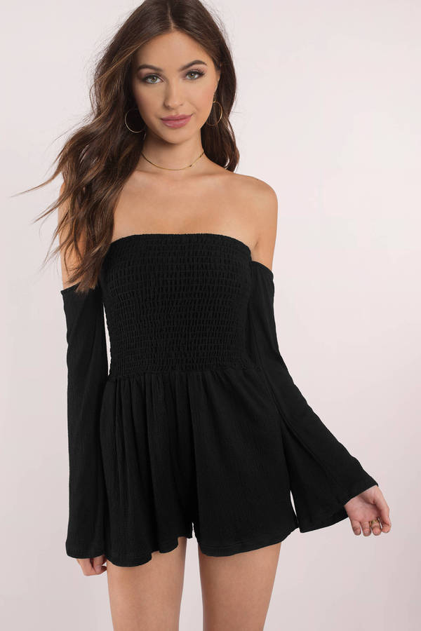 off the shoulder smocked jumpsuit