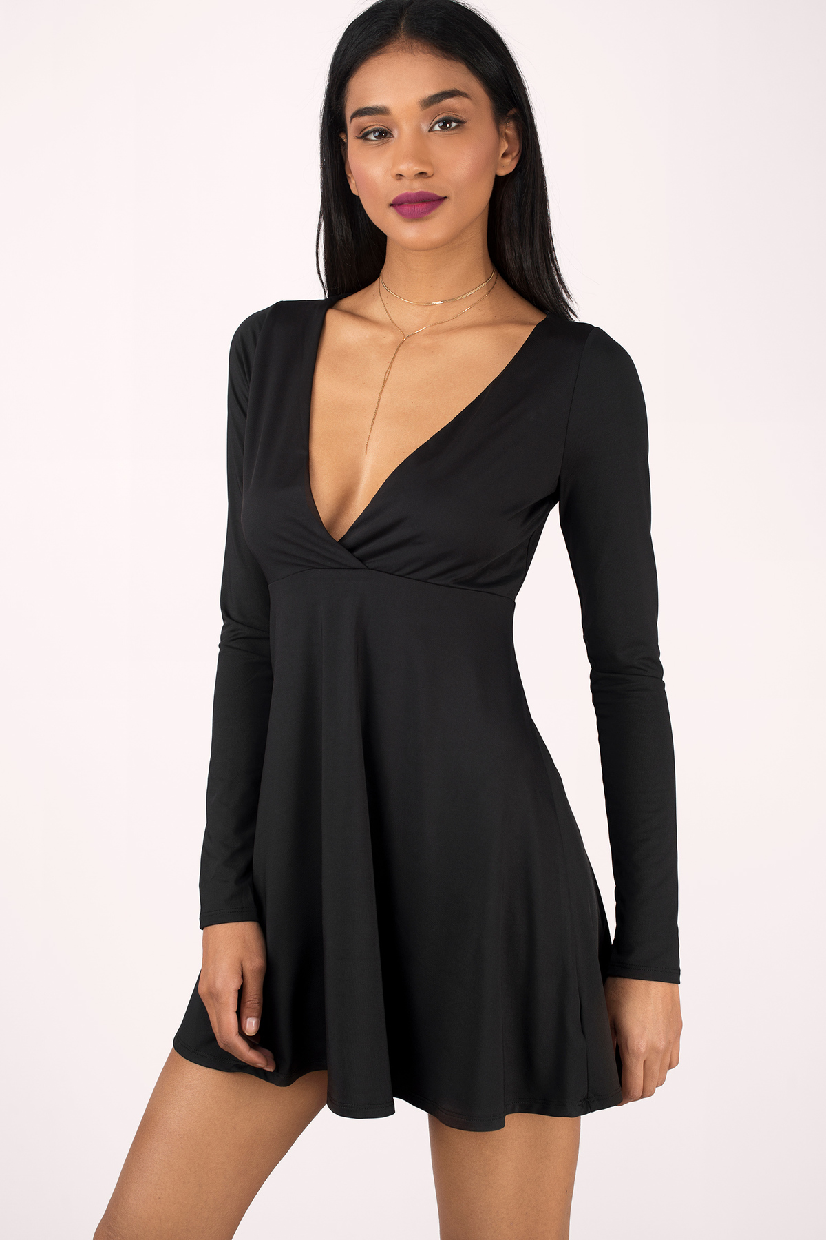 Close To Me Deep V Skater Dress in Black - $18 | Tobi US