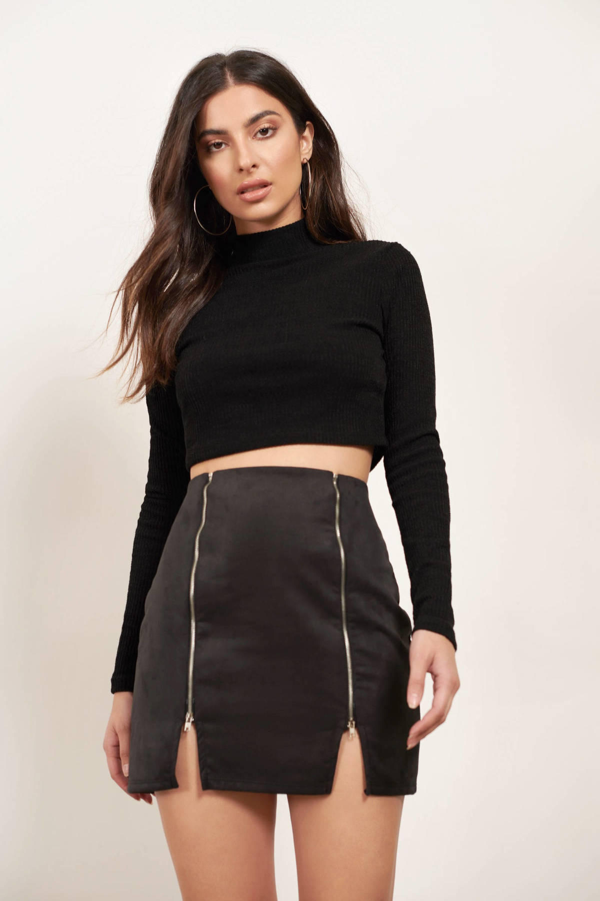 Double Down Suede Zipped Mini Skirt in Black - $34 | Tobi US