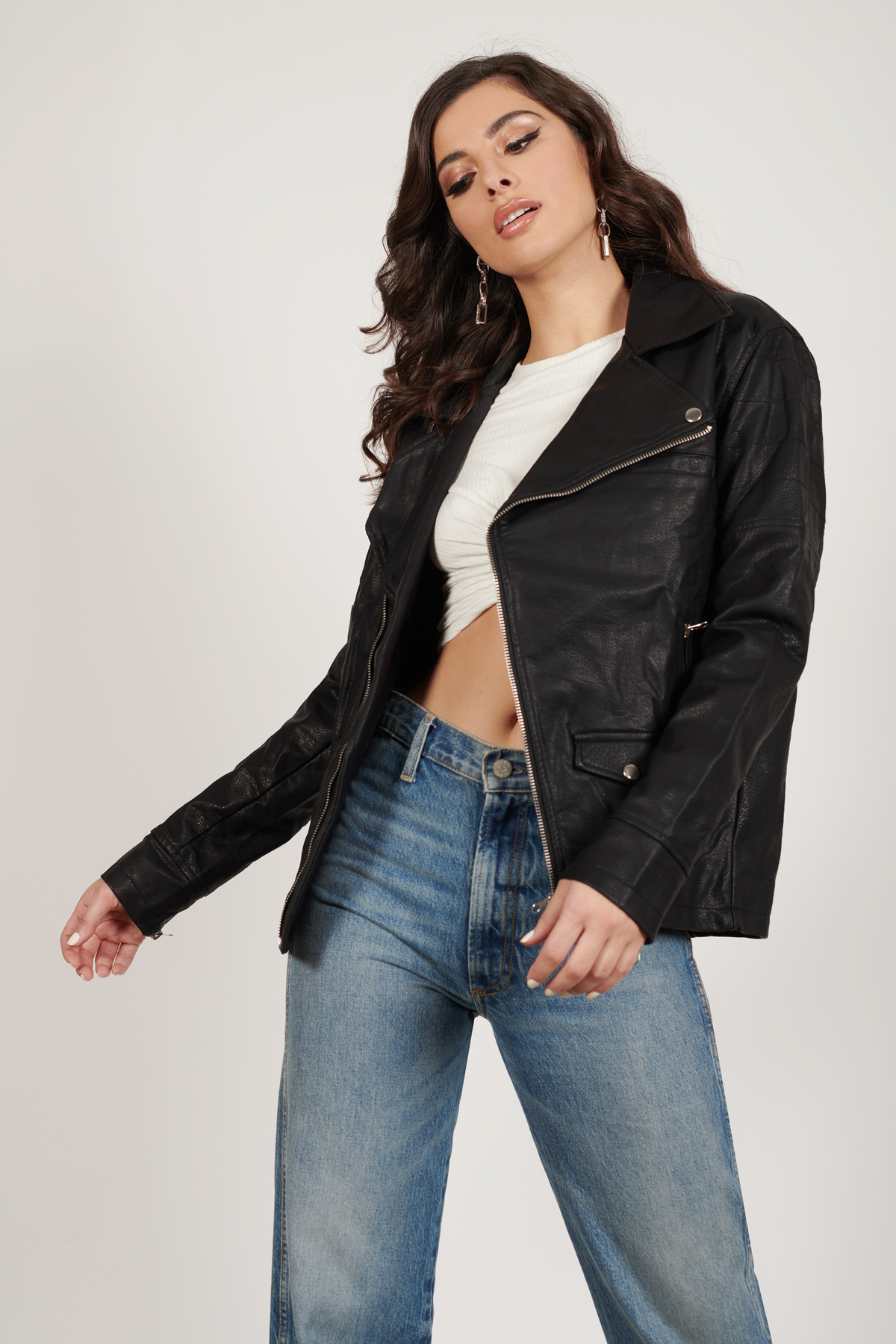 Dylan Faux Leather Moto Jacket in Black - $79 | Tobi US