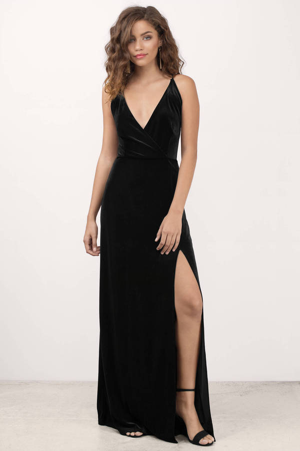 Black Maxi Dress - High Slit Dress - Black Velvet Dress - $31 | Tobi US