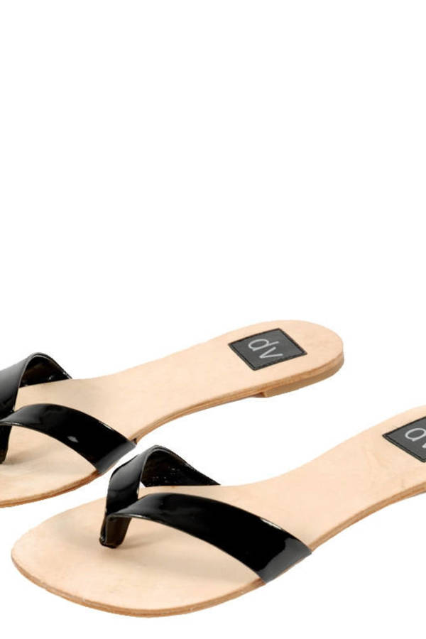 Black Dolce Vita Sandals Leather Flip Flops Black Designer Sandals Tobi Sg