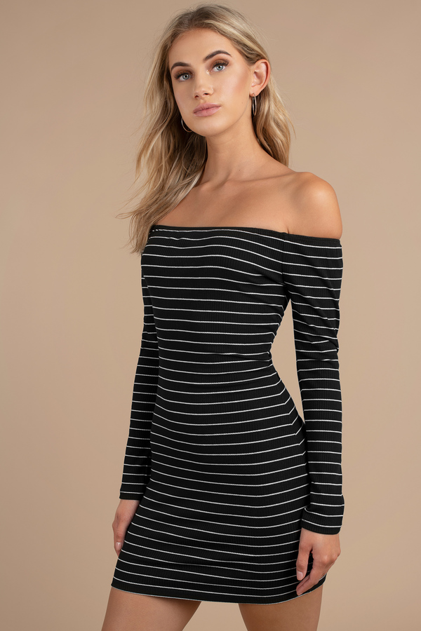 Grey Sweater Dress - Long Sleeve Striped Dresses - Bodycon Dress - $29 ...