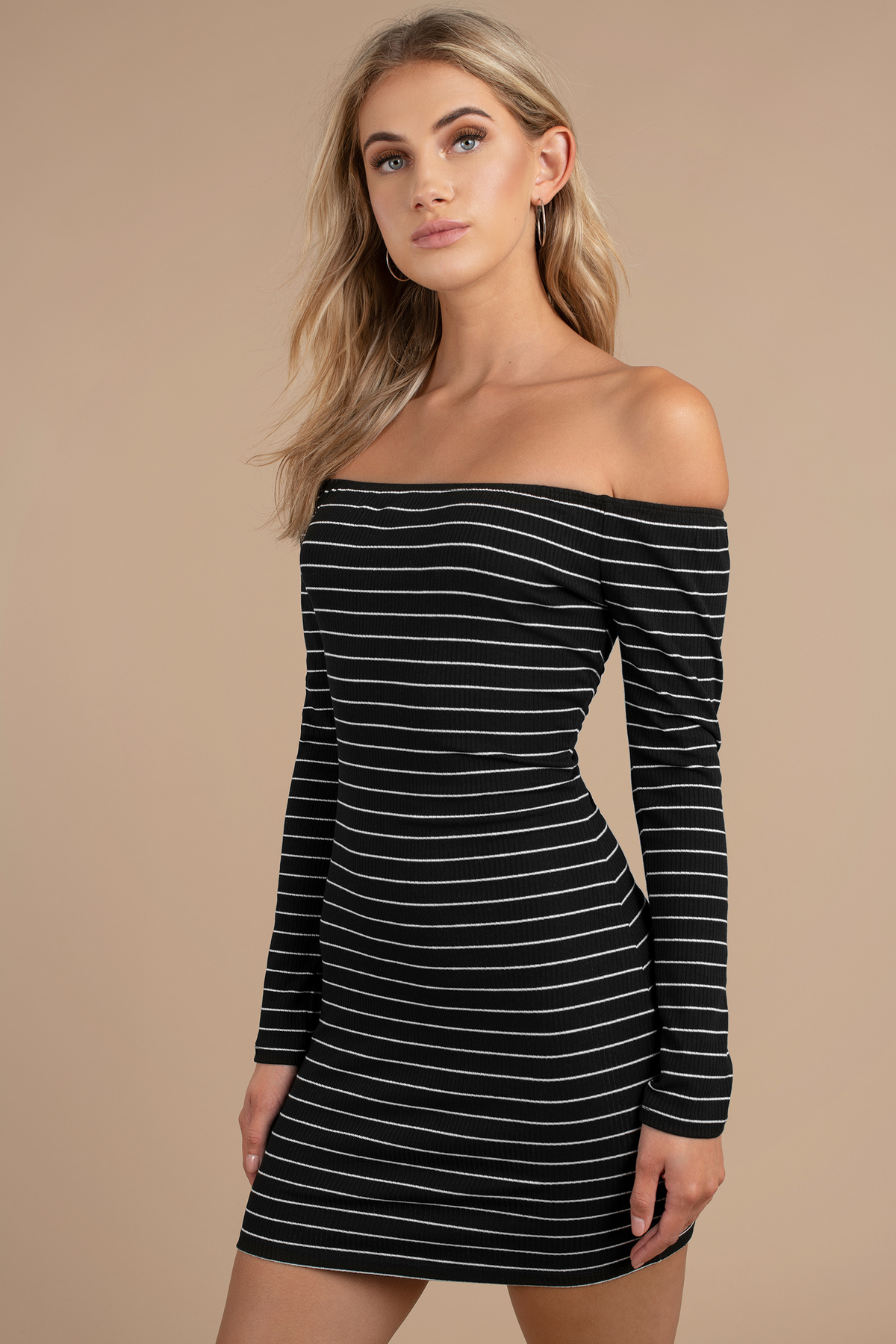 Fran Striped Off Shoulder Dress in Black - $15 | Tobi US