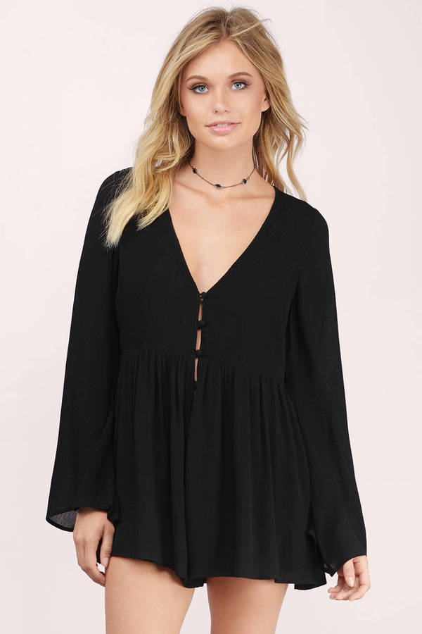 Front and Center Bell Sleeve Romper in Black - $86 | Tobi US