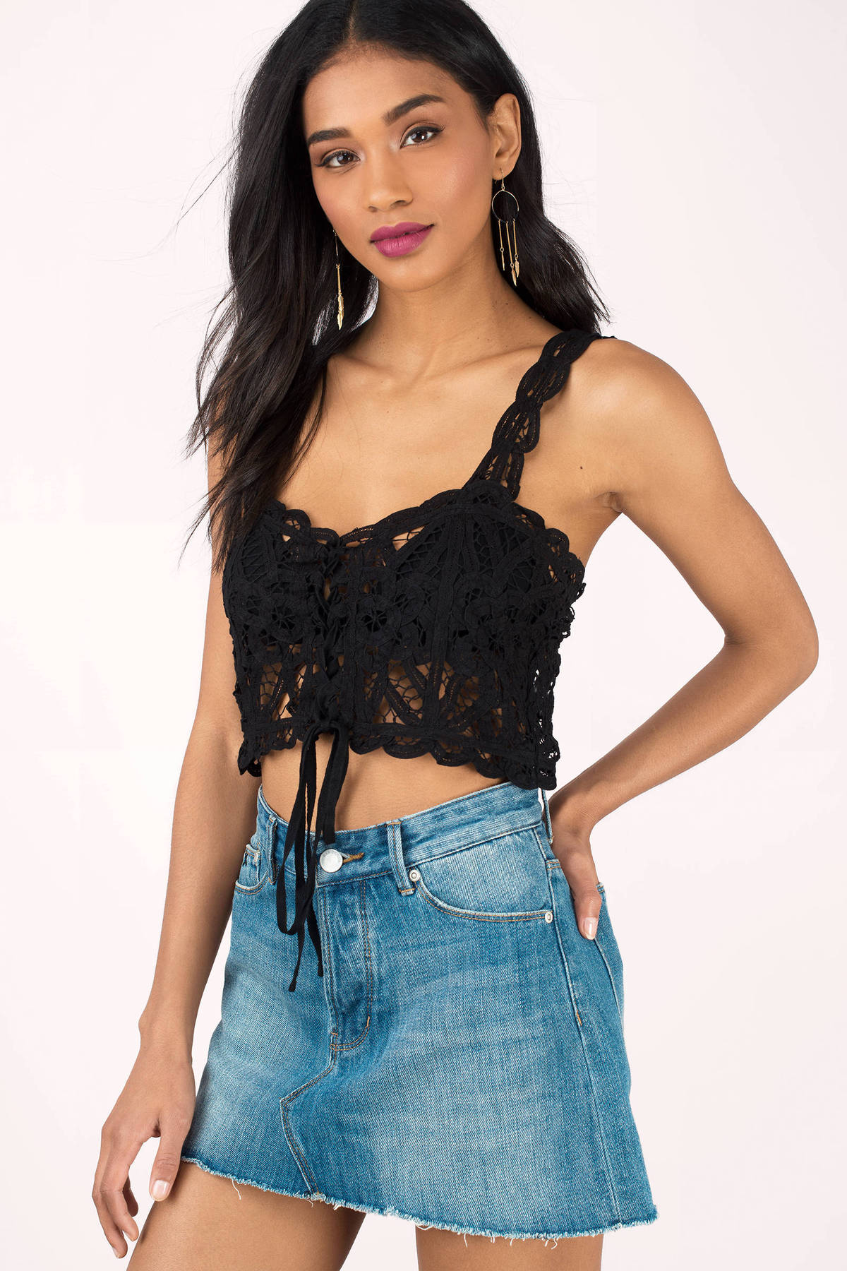 Crochet Lace Up Crop Top in Black 13 Tobi US