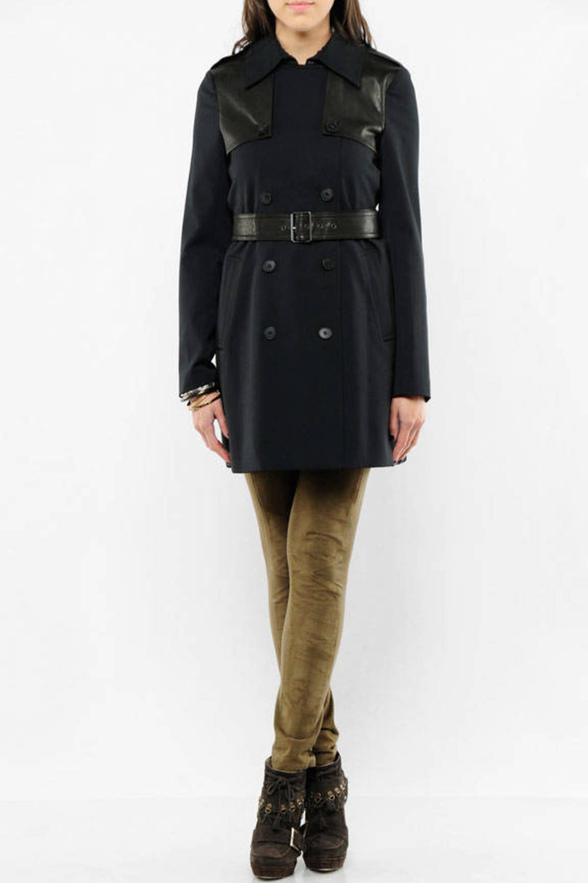Ingrid Leather Trim Trench Coat in Black - $347 | Tobi US
