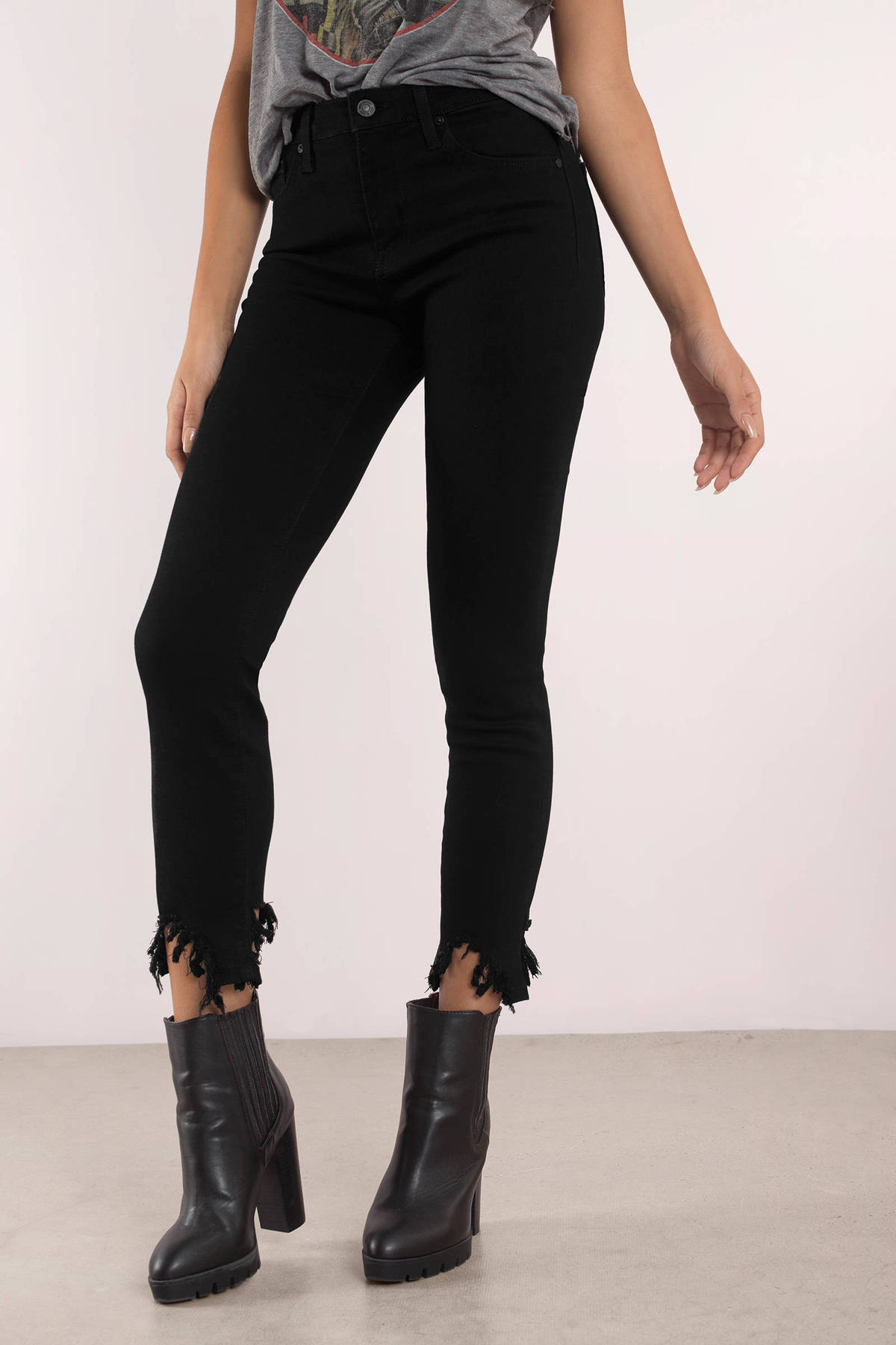 Jet Set Frayed Hem Denim Pants in Black - $34 | Tobi US