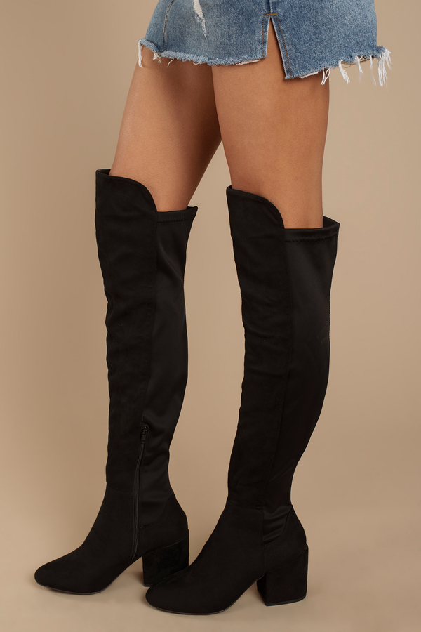 Kristy Faux Suede Over The Knee Boots in Black - $86 | Tobi US